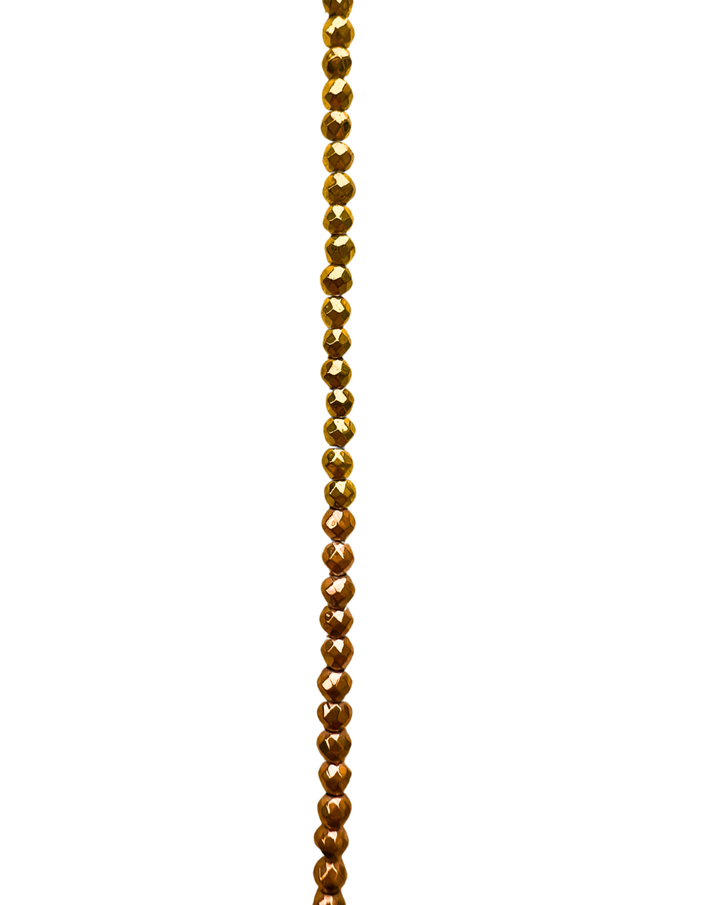 Sautoir Croix de Lumière – détail perles hématite dorée facettées