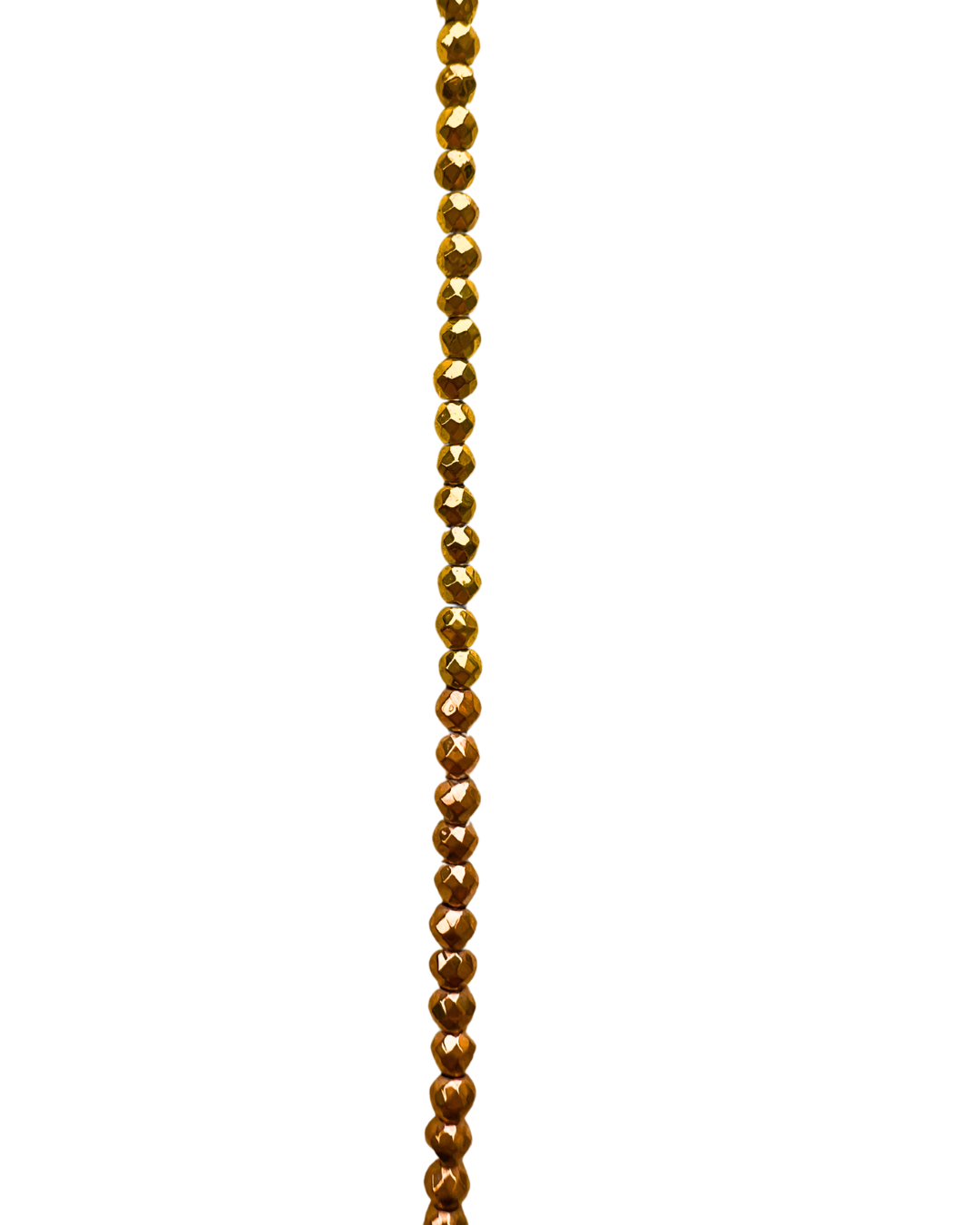 Sautoir Croix de Lumière – détail perles hématite dorée facettées