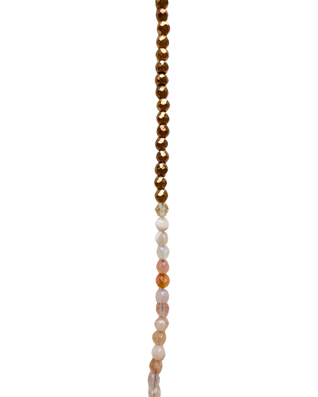 Sautoir Poisson Rose – détail perles hématite dorée et aventurine rose facettées