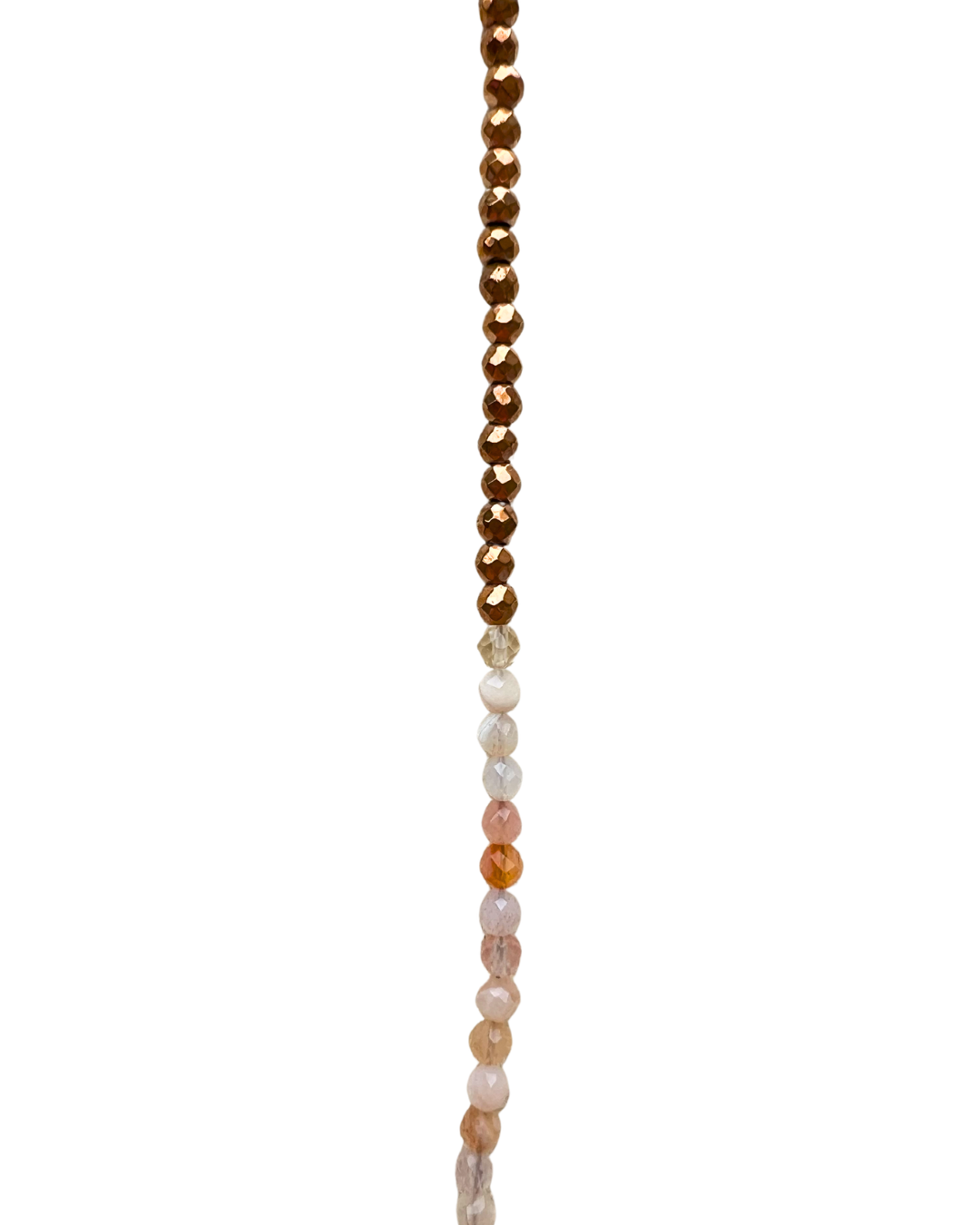 Sautoir Poisson Rose – détail perles hématite dorée et aventurine rose facettées