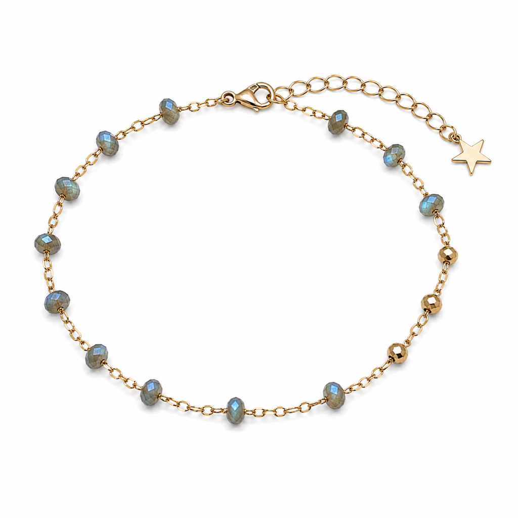 Bracelet Grigri Facetté Bleu Doré