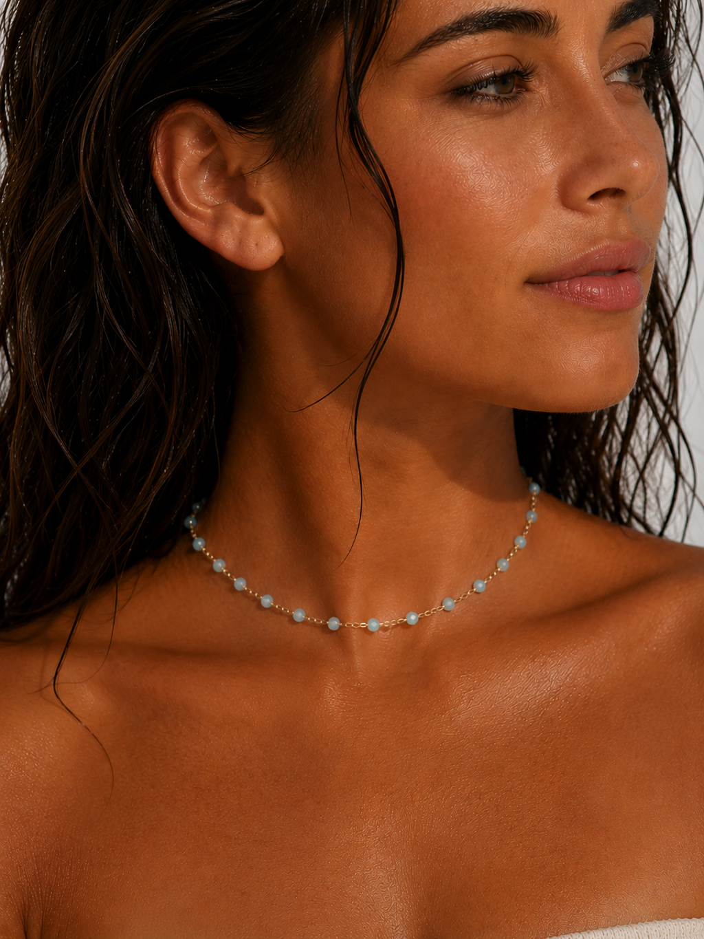 Collier Grigri Facetté Bleu Pastel