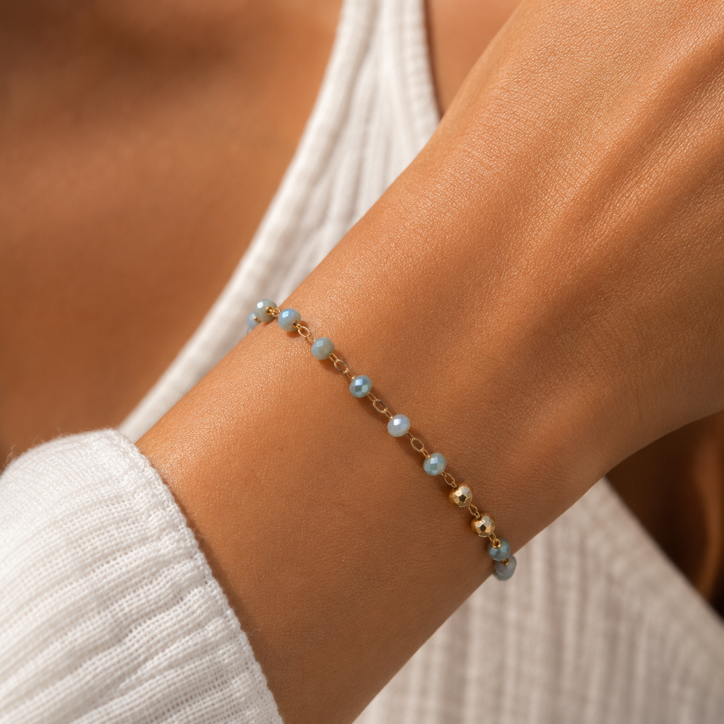 Bracelet Grigri Facetté Bleu Doré